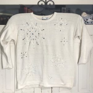 BENTLEY WOMAN CREAM  SWEATER SNOWFLAKE BLING 20W